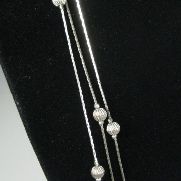Necklace Multi Strand Station Beaded Jewelry 29 inch Silvertone Chain Women - Picture 2 of 6